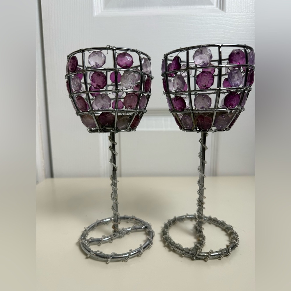 Set of 2 Purple Crystal Beaded Candle Holders Glam Decor - Picture 14 of 16